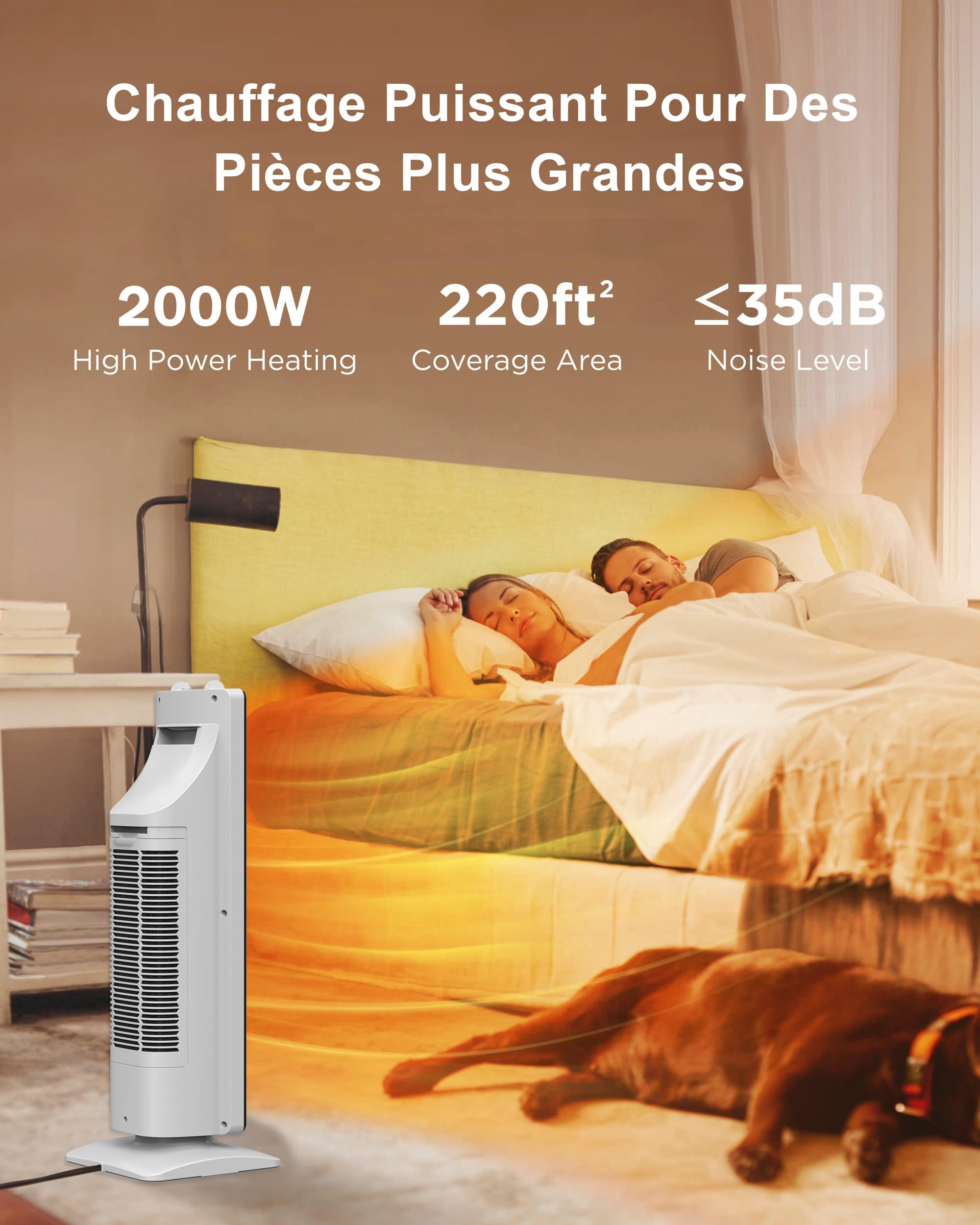 Chauffage d'appoint de Grande Pièce de 65cm, Radiateur Electrique de 2000W, Chauffage Soufflant en Céramique PTC économique et économe en énergie, Chauffage Electrique,Intérieur, Maison, Bureau (Noir)