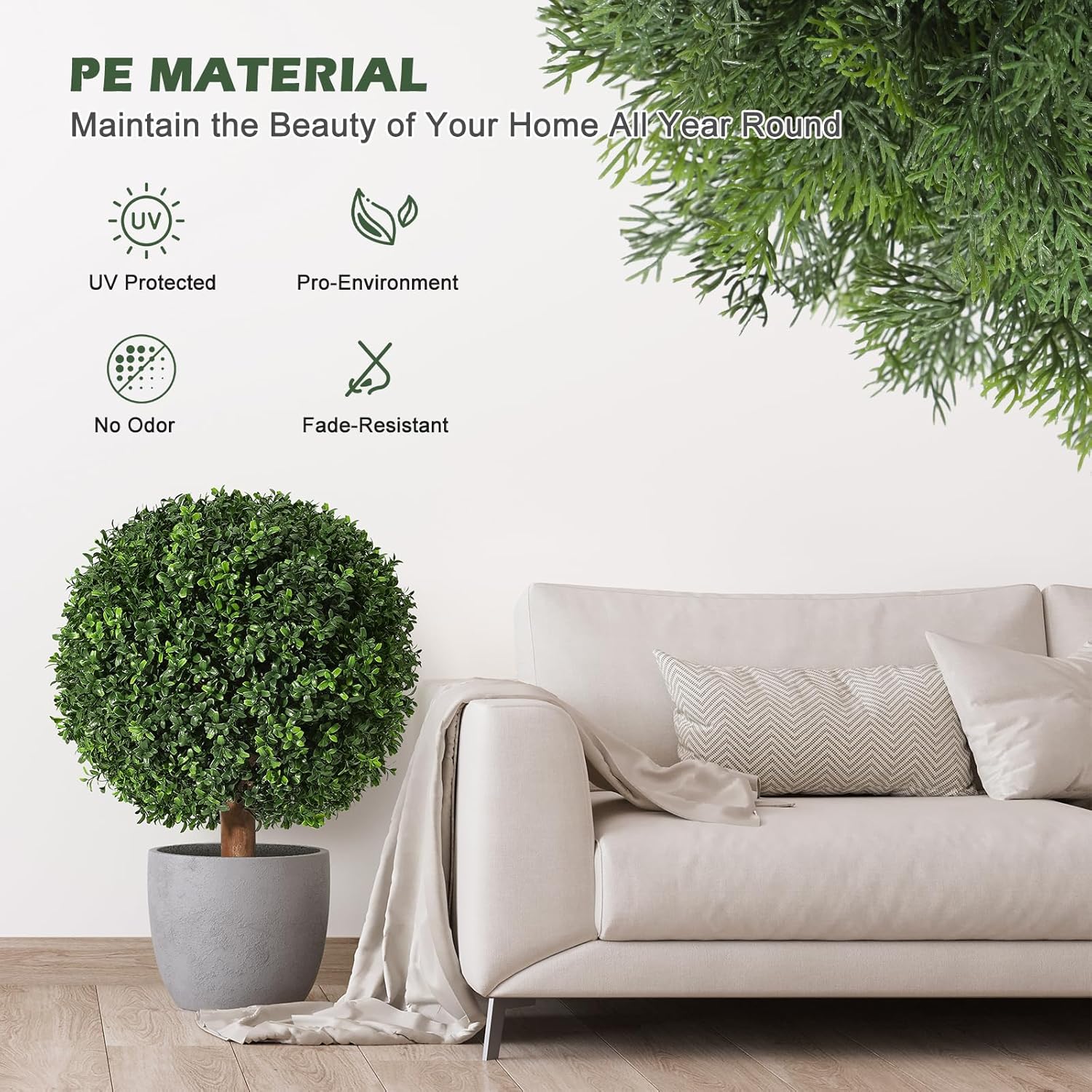GarveeHome 24 in Artificial Topiary Boxwood Ball Trees, Set of 2 UV Resistant Plants,Faux Boxwood with 6 in x5 in Pots for Front Porch, Indoor Walkway, Entryway Decorating