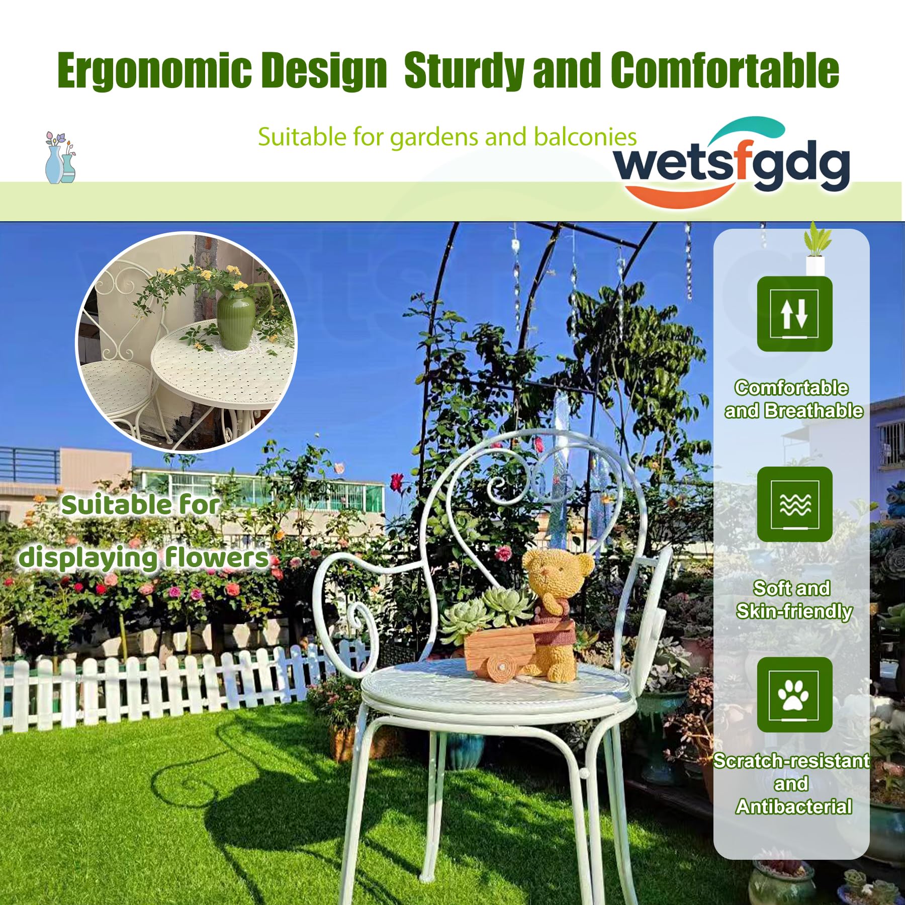 Set Tavolo e Sedie da Giardino,Set Bistrot per 2 Persone,Impilabili e Smontabili,Design Country Vintage, Montaggio con 4 Dadi, Per Giardino, Balcone e Campeggio(Bianco)