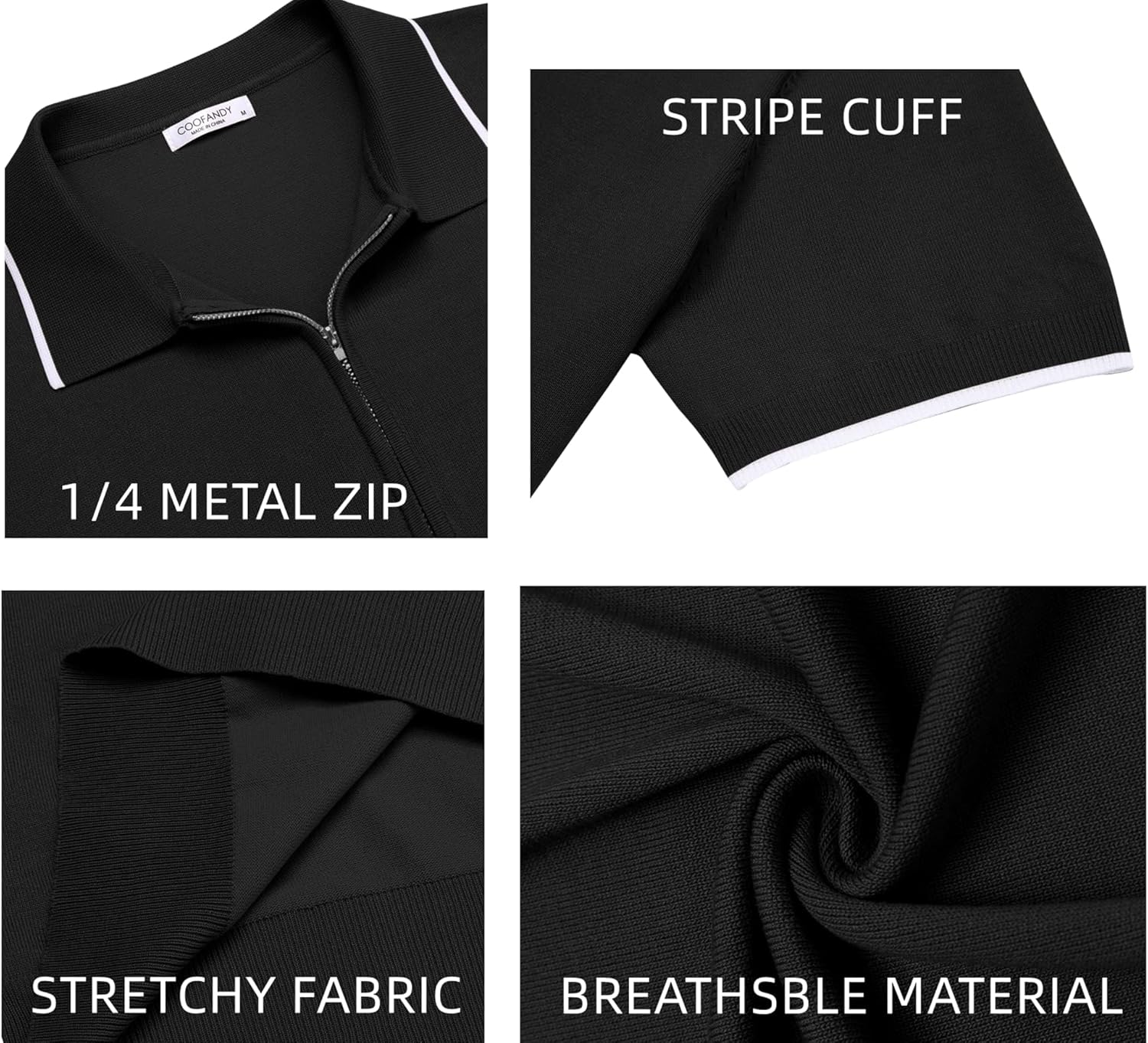 COOFANDY Men's Zipper Polo Shirt Casual Knit Short Sleeve Polo T Shirt Classic Fit Shirts - Image 5