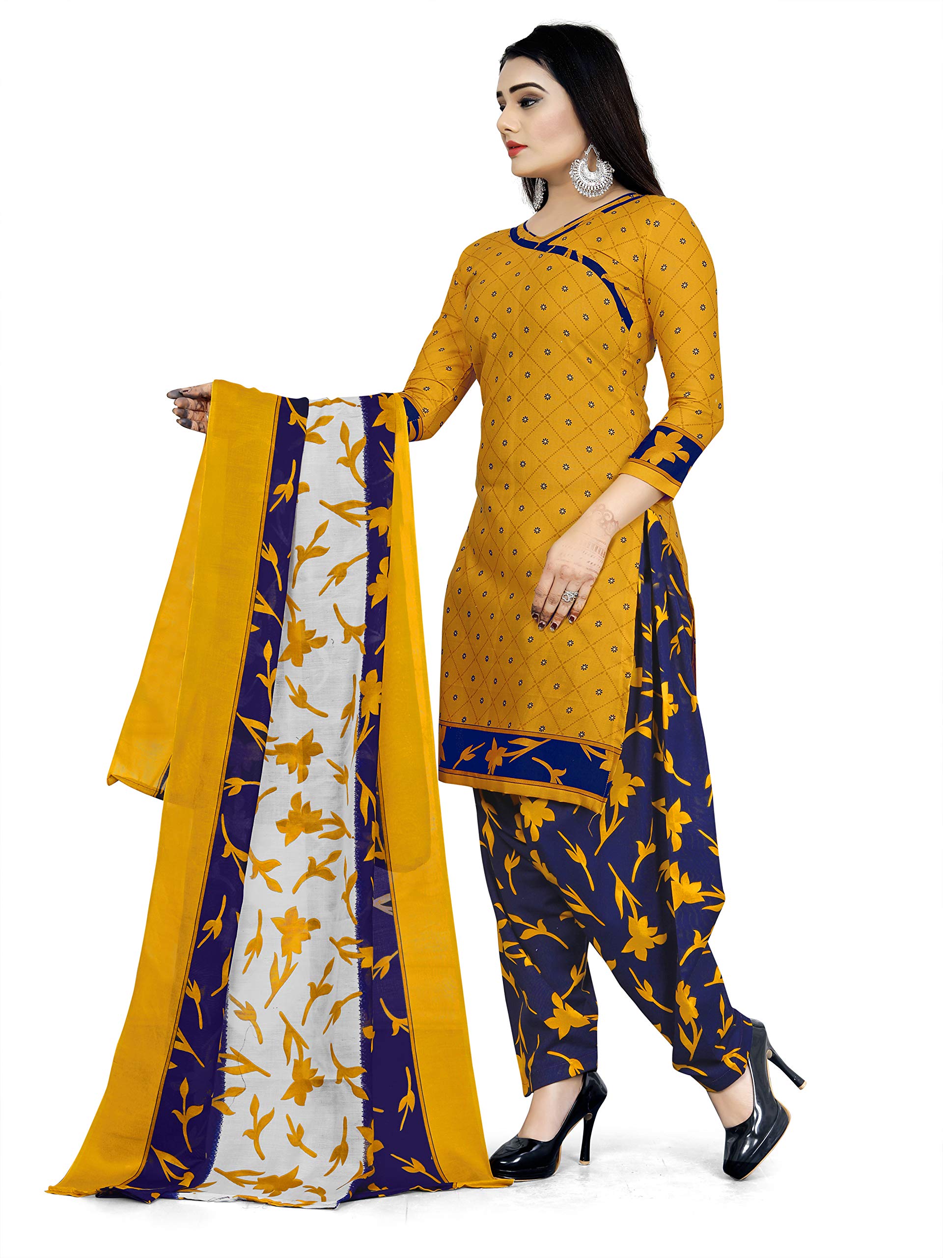 Rajnandini Women's Cotton Unstitched Salwar Suit (JOPLVSM4002J_Yellow_Free Size) 2