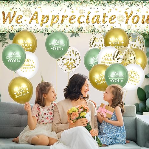 Miniatura 10 de We Appreciate You - Cartel de decoración de oro azul con 18 globos de agradecimiento por todo lo que haces, regalo de agradecimiento para empleados,