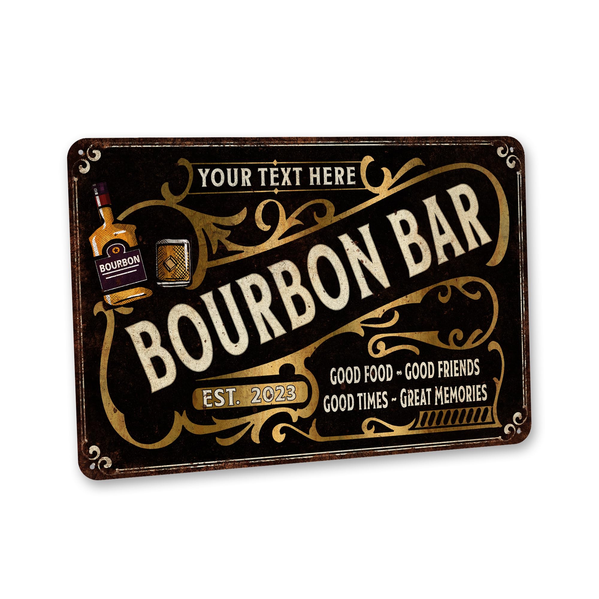 Personalized Bourbon Bar Sign - Vintage Metal Wall Art - USA Made - Gift For Him