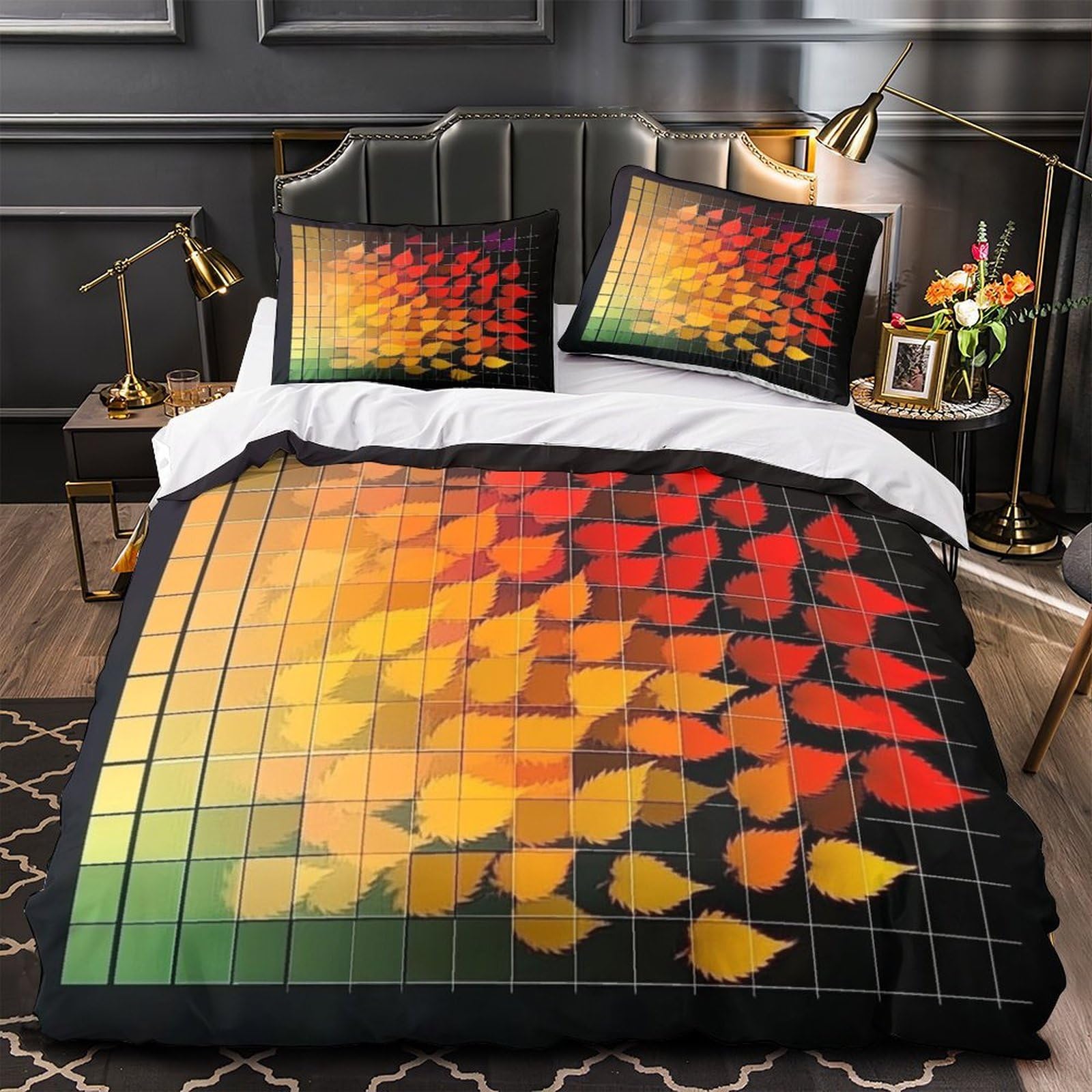 Housse de couette feuilles d'automne parure de lit double 200x200 imprimée 3D
