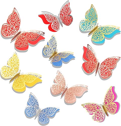 Miniatura 1 de LOMIMOS 36 piezas de decoración de pared de mariposa de oro rosa 3D 3 tamaños calcomanía de pared para pastel de pared decoración de fiesta sala de