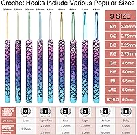 Vista 5 de Coopay Ganchos de ganchillo cálidos, 9 tamaños de 2.25 a 6.5mm, agujas de ganchillo ergonómicas de sirena extra largas para tejer a ganchillo