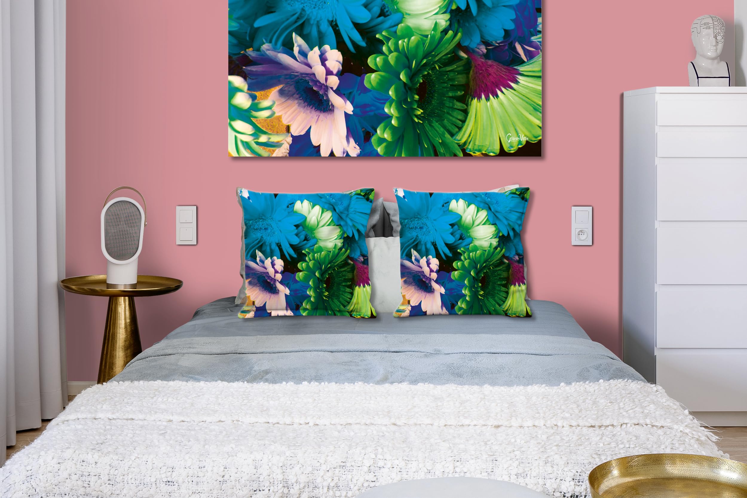 Flowers - Foto-Kissen-Hülle Set (2 STK.) 40 x 40 cm | Kissen-Bezüge - passend zu Wandbild - Deko-Kissen - Blume Blüte Pflanze Natur Garten
