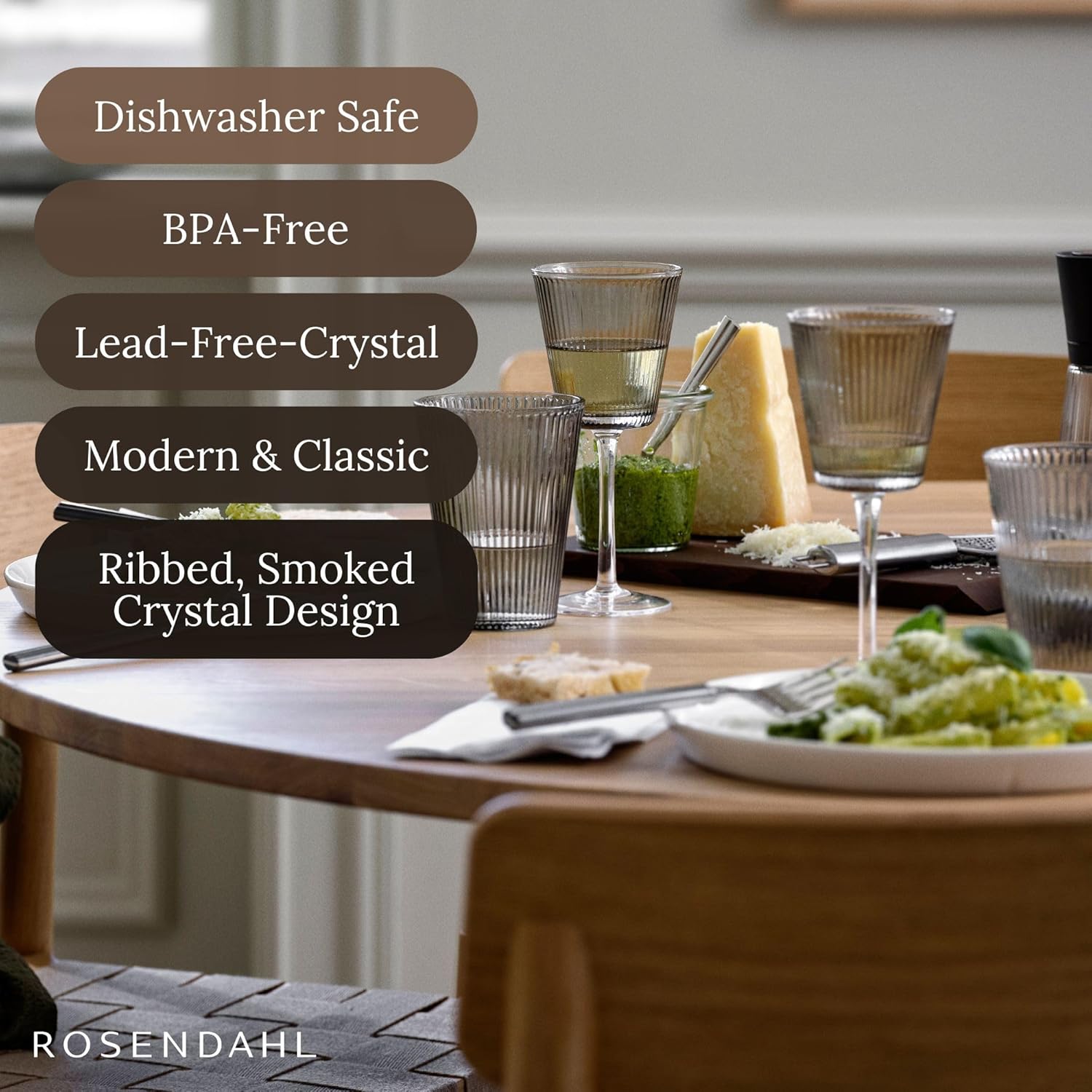 Rosendahl Grand Cru Nouveau Stemmed Wine Glasses Set (Set of 2), 6.1 Fl. Oz. - Elegant Lead-Free Crystal, Dishwasher Safe, Modern & Classic Design for Red & White Wine (Smoke)