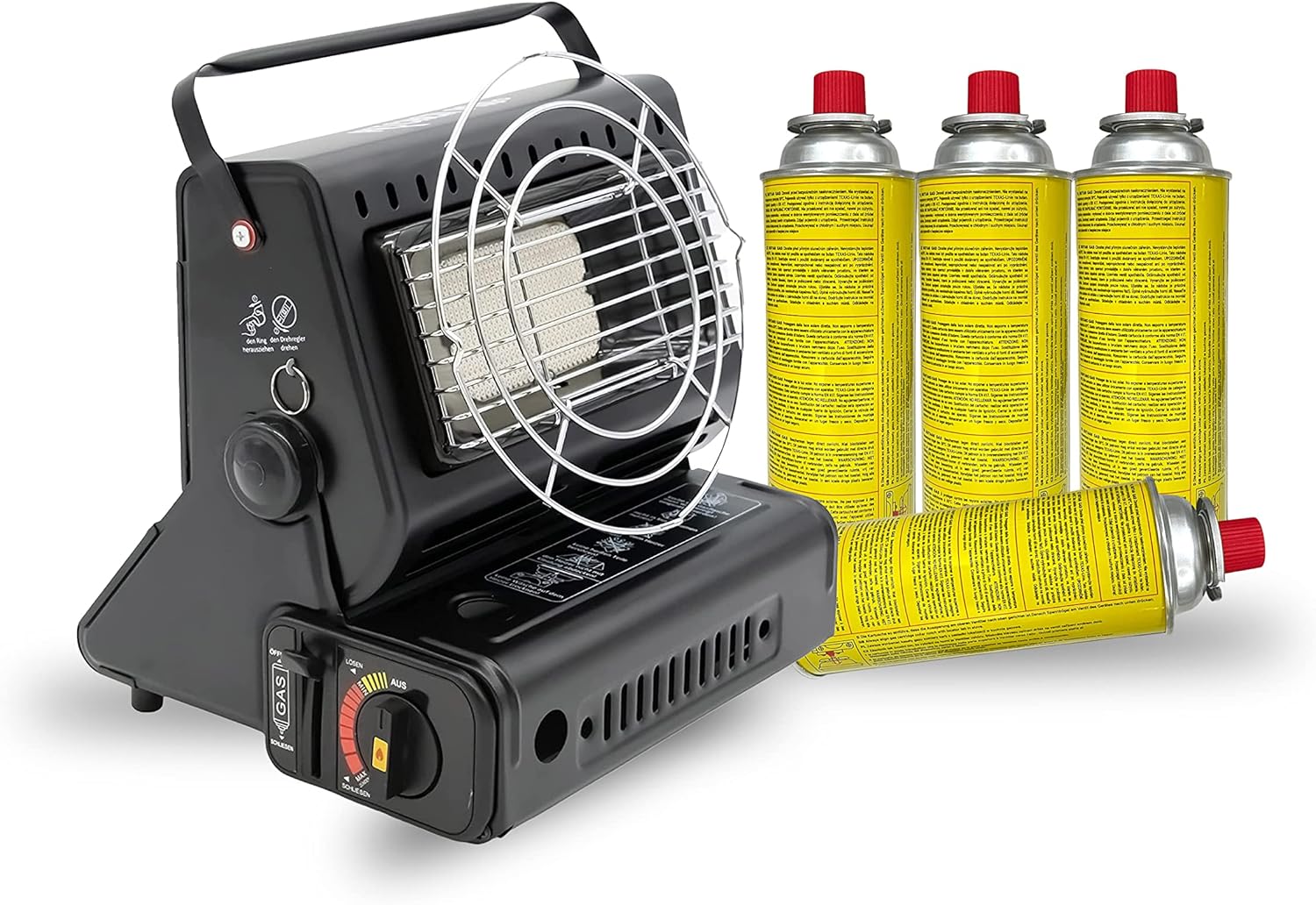 Calefacción de gas portátil 2 en 1 y estufa de gas, giratoria 90°, mini calentador de camping, calentador de gas, quemador de cerámica, faro de gas, función de cocción, calefacción de tienda