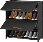 Shoe Rack, 7 Tier Shoe Storage Cabinet with Door 28 Pair Plastic Shoe Shelves Organizer for Closet, Entryway, Hallway, Bedroom, Black