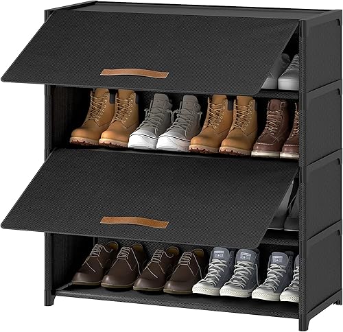 Zapatero de 5 niveles con puerta, 20 pares de estantes de plástico para zapatos, organizador para armario, entrada, pasillo, dormitorio, color negro