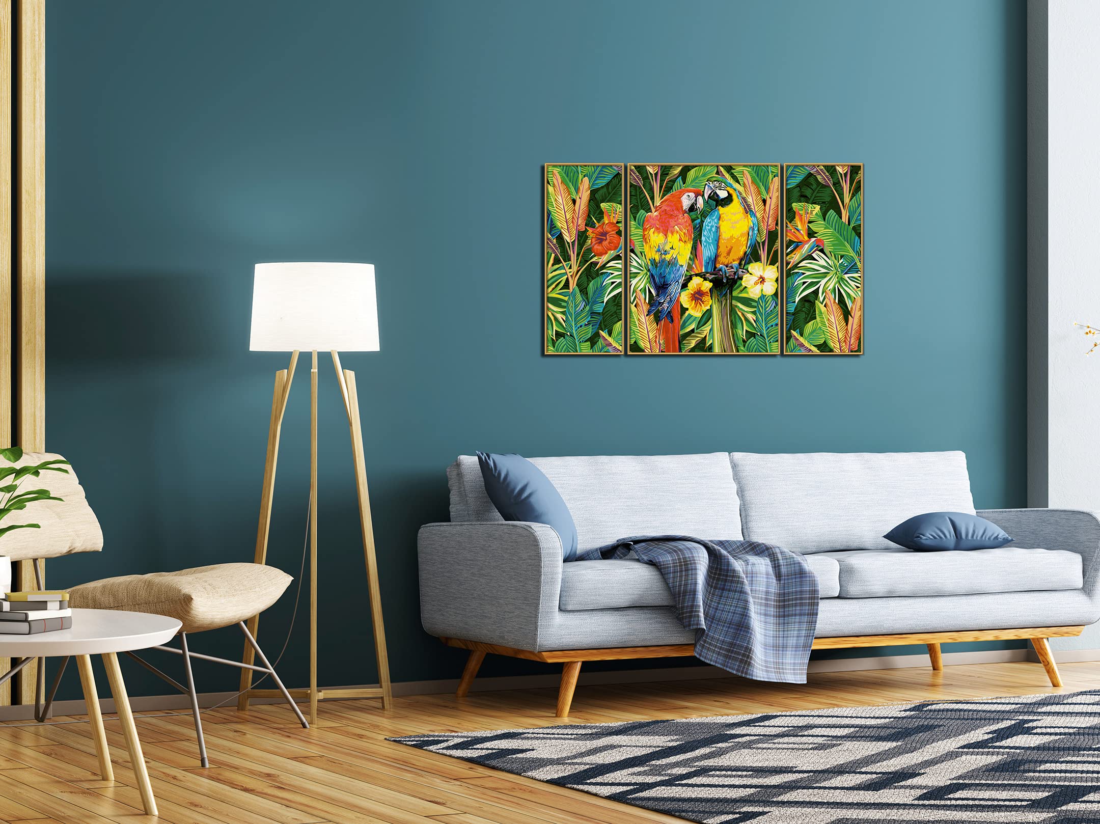 Schipper 609260853 - Dipingere con i Numeri, pappagalli nella Foresta pluviale, per Adulti, Inclusi pennelli e Colori acrilici, trittico, 50 x 80 cm