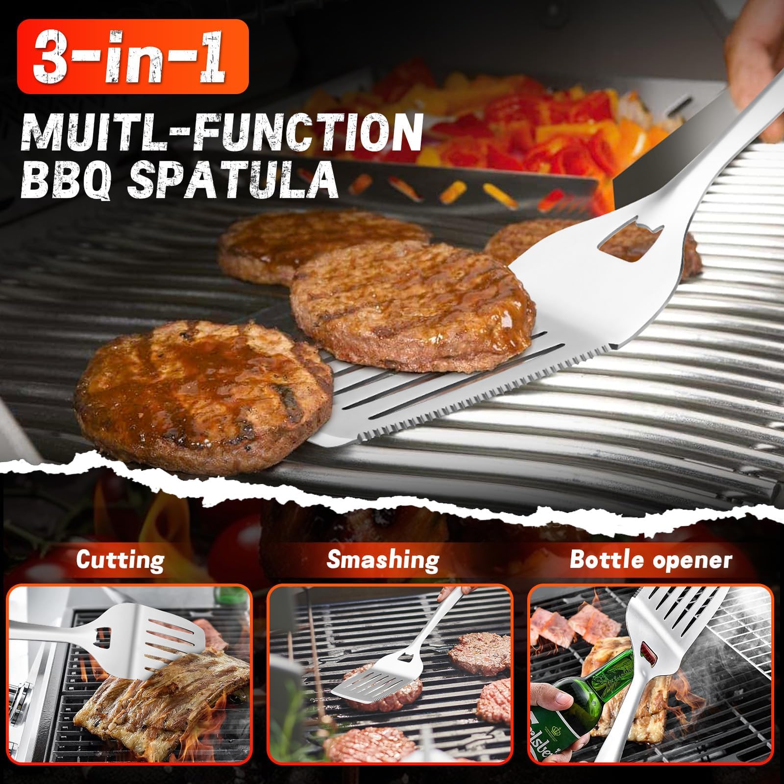 PURPLEBIRD Set di 6 utensili da barbecue per esterni, con manico extra lungo, accessori per barbecue in acciaio inox, regalo per papà, con borsa da viaggio, kit di utensili per barbecue per campeggio