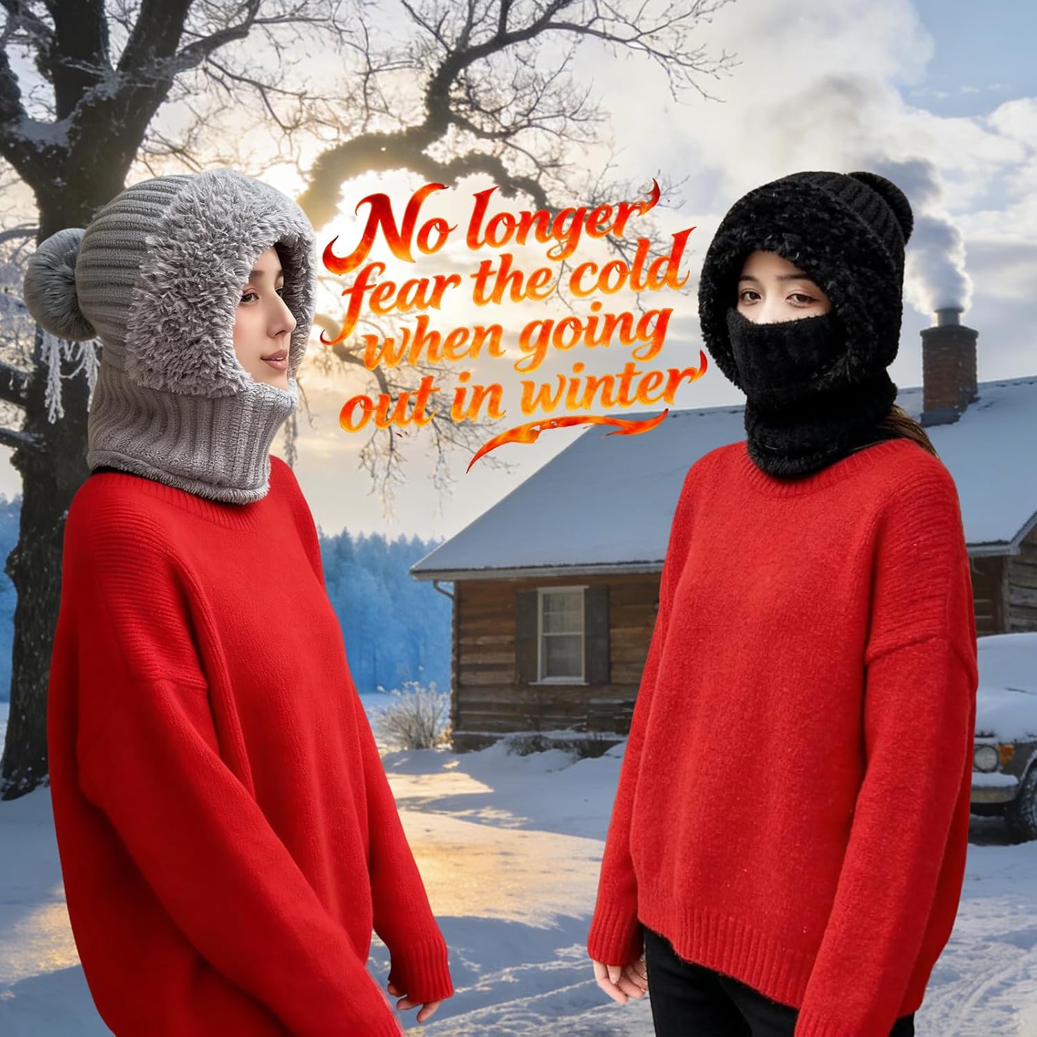 Upgrade Upgrade 3 in 1 Beanie Hat with Scarf and Mask,Womens Knit ski mask Fleece Lined Winter Scarf - Image 3