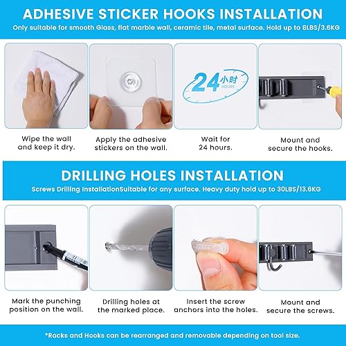 Miniatura 7 de Soporte para escobas, soporte de pared, soporte de pared, organizador de herramientas de escoba de garaje, organizador de herramientas para colgar