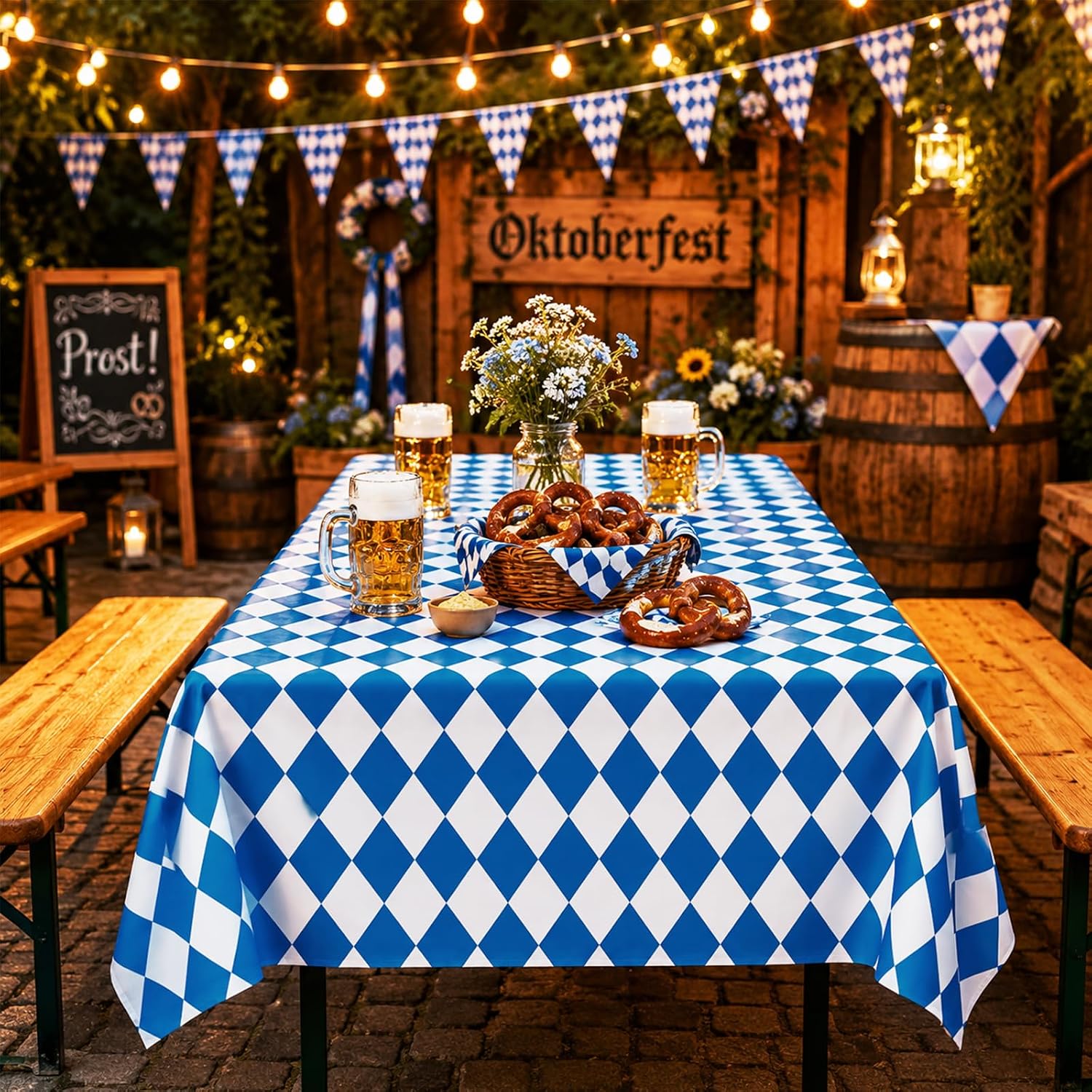 Oktoberfest Plastic Tablecloth Roll 54 Inch x 100 Ft with Cutter Box