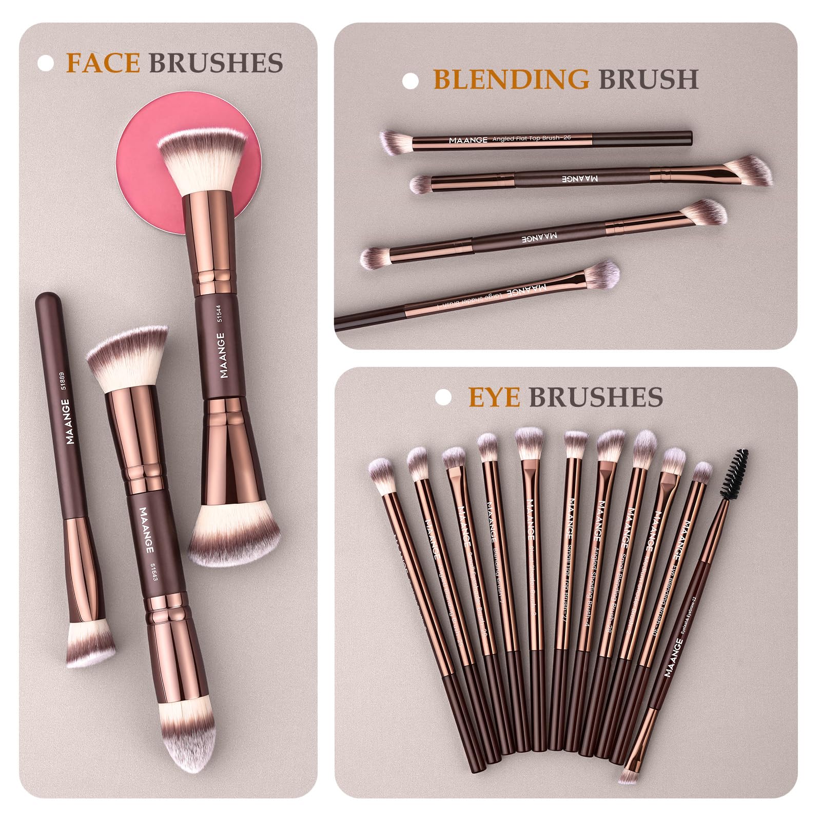 MAANGE Lot de 18 pinceaux de maquillage avec sac