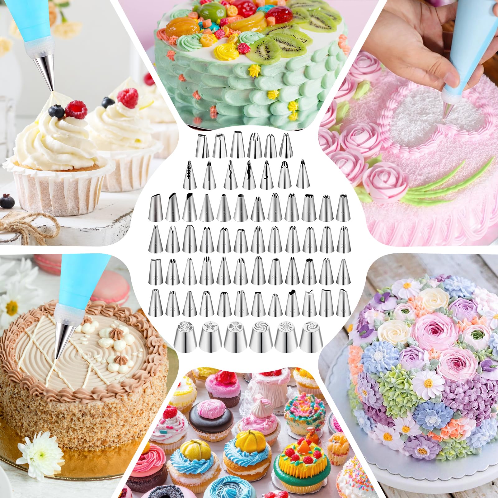ROELLY Kit Pasticceria Professionale da 322 Pezzi, Utensili da Forno Piatto Girevole per Torte, Set Pasticceria, con Vari Stili di Beccucci sac a Poche, Impara a Cuocere e Preparare Torte