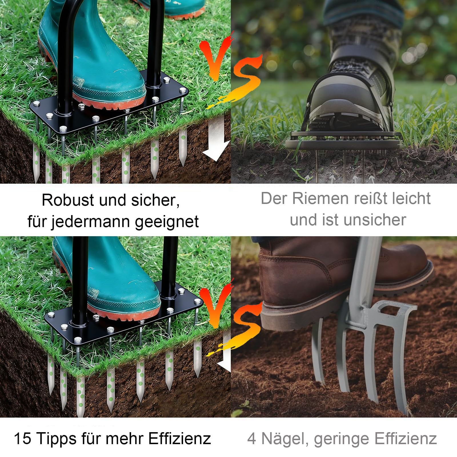 Rasenbelüfter Spike,Manuelle Rasenbelüfter mit 15 Eisen Spikes,Langstielige Boden Aerifiziergabel,Metall Rasen Aerifizieren Garten Werkzeug für Rasenpflege