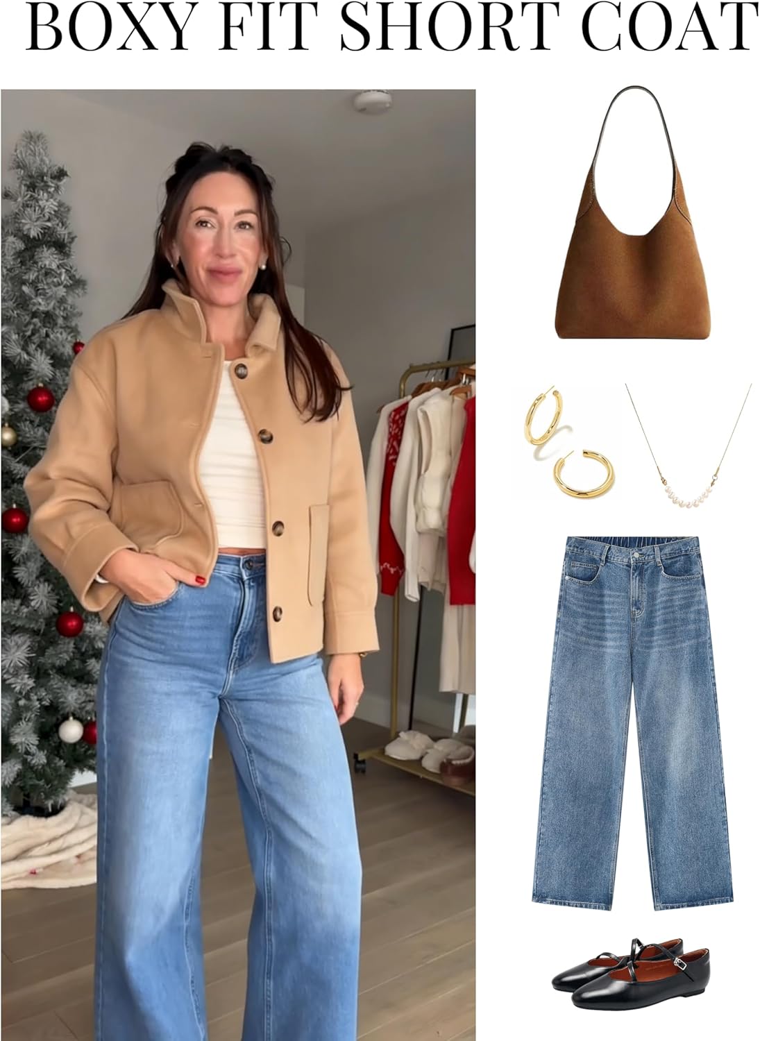 Dqbeng Women Cropped Pea Coat Boxy Fit Casual Short Jacket Outerwear with Pockets