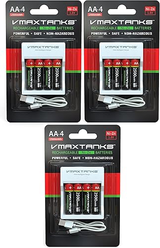Miniatura 3 de VMAX AA-4CH Ni-Zn - Paquete de 4 baterías recargables AA para dispositivos de alto drenaje + cargador de 1.6 V 2500 mWh + estuche de almacenamiento