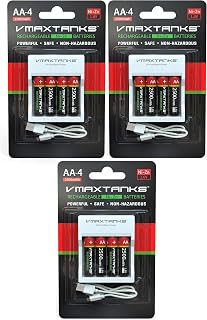 VMAX AA-4CH Ni-Zn Rechargeable AA 4 Pack Batteries for High Drain Devices + Charger 1.6V 2500mWh + Storage Case (3 Packs of (4))