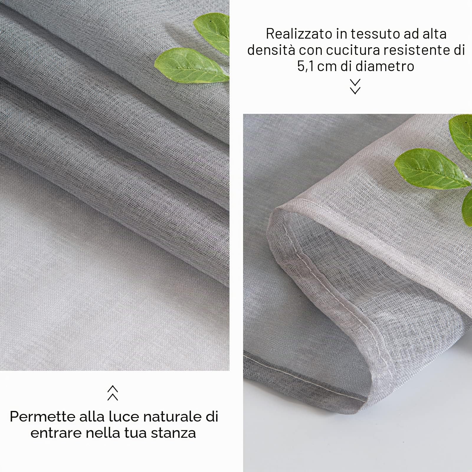 Tende Voile Trasparenti Occhielli Sfumato 140x245 cm Grigio 2 Pannelli
