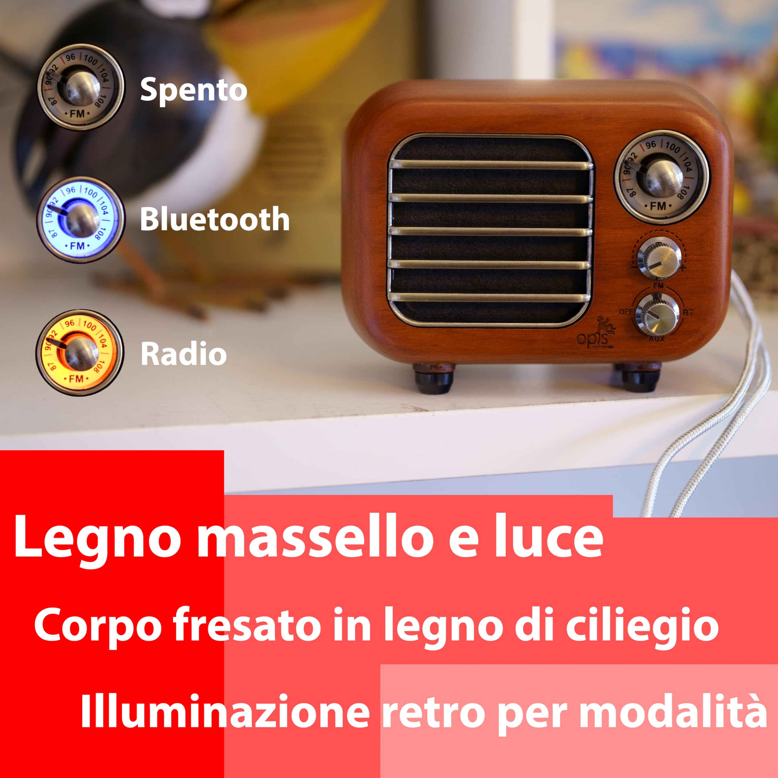 Opis Radio 3 - Altoparlante Bluetooth, design retrò, piccola radio con altoparlante Bluetooth