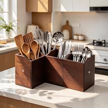 ZUNTO Wooden Utensil Holder, Farmhouse Countertop Kitchen Utensil Organizer