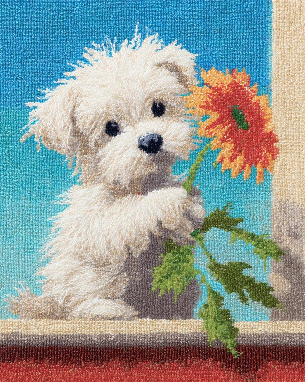 AxiangziK DIY Embroidery Kit White Dog and Flowers 11CT 40x50cm