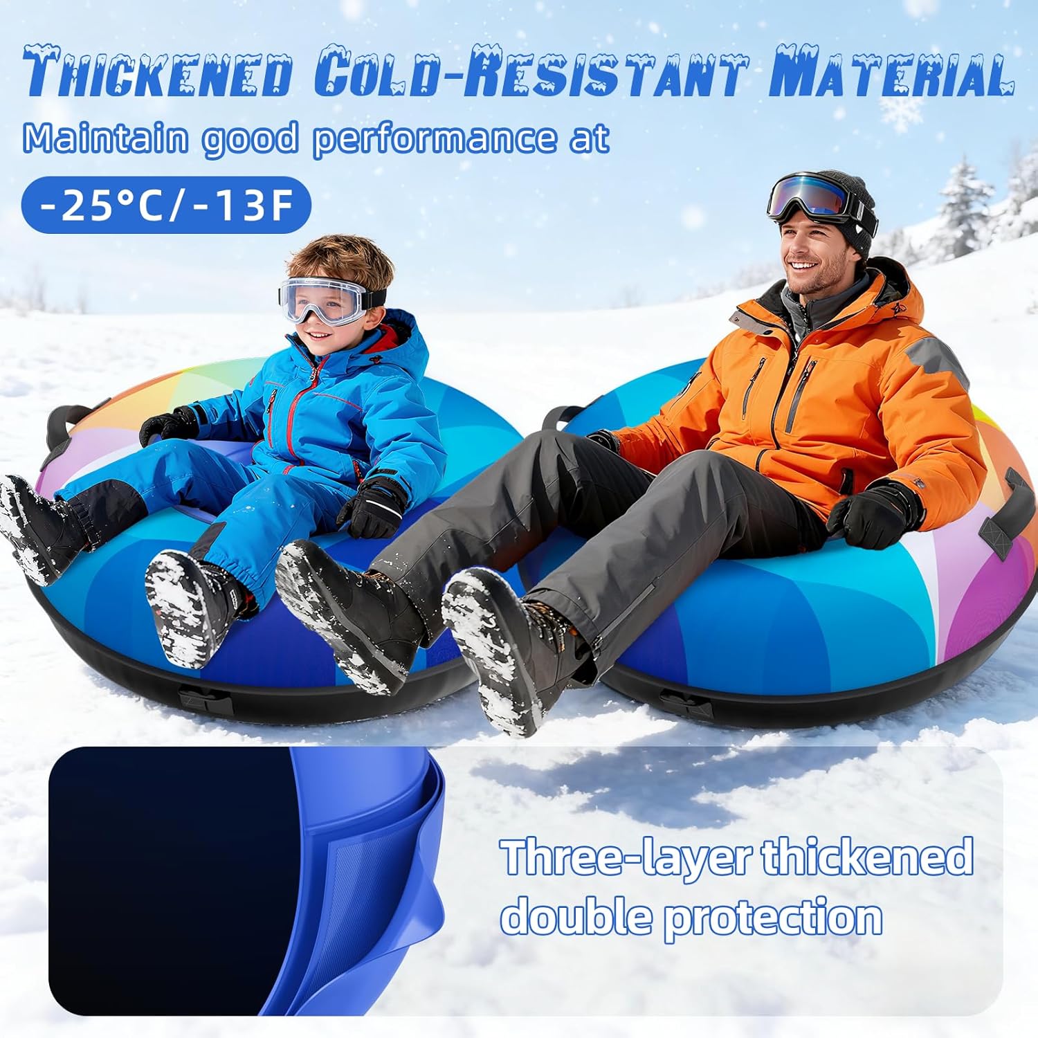 Snow Tube Sled, Snow Tubes for Sledding Heavy Duty with Premium Canvas Cover, 48" Inflatable Snow Sled for Kids and Adult Fun Snow Toys Winter Outdoor Toys for Boys Girls Ideal Christmas Birthday Gift