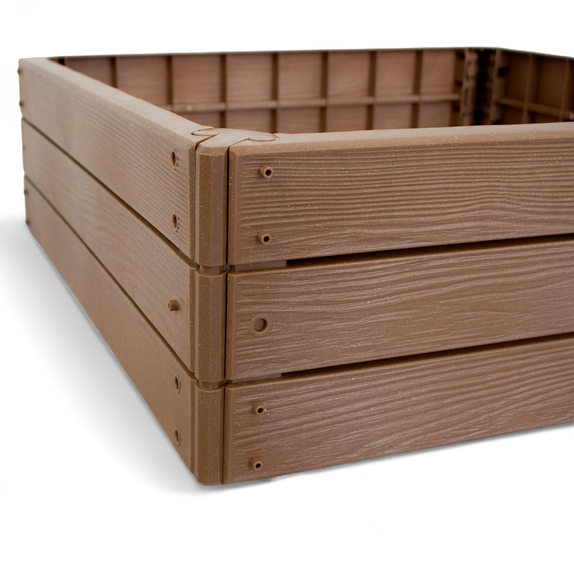 Pincho Jardinera Elevada de Plástico 75x75x25 cm Huerto Urbano para Terraza, Jardineras Exterior Grandes, Bancal para Huerto Modular, Jardinera Grande con Acabado Madera - Resistente a Intemperie
