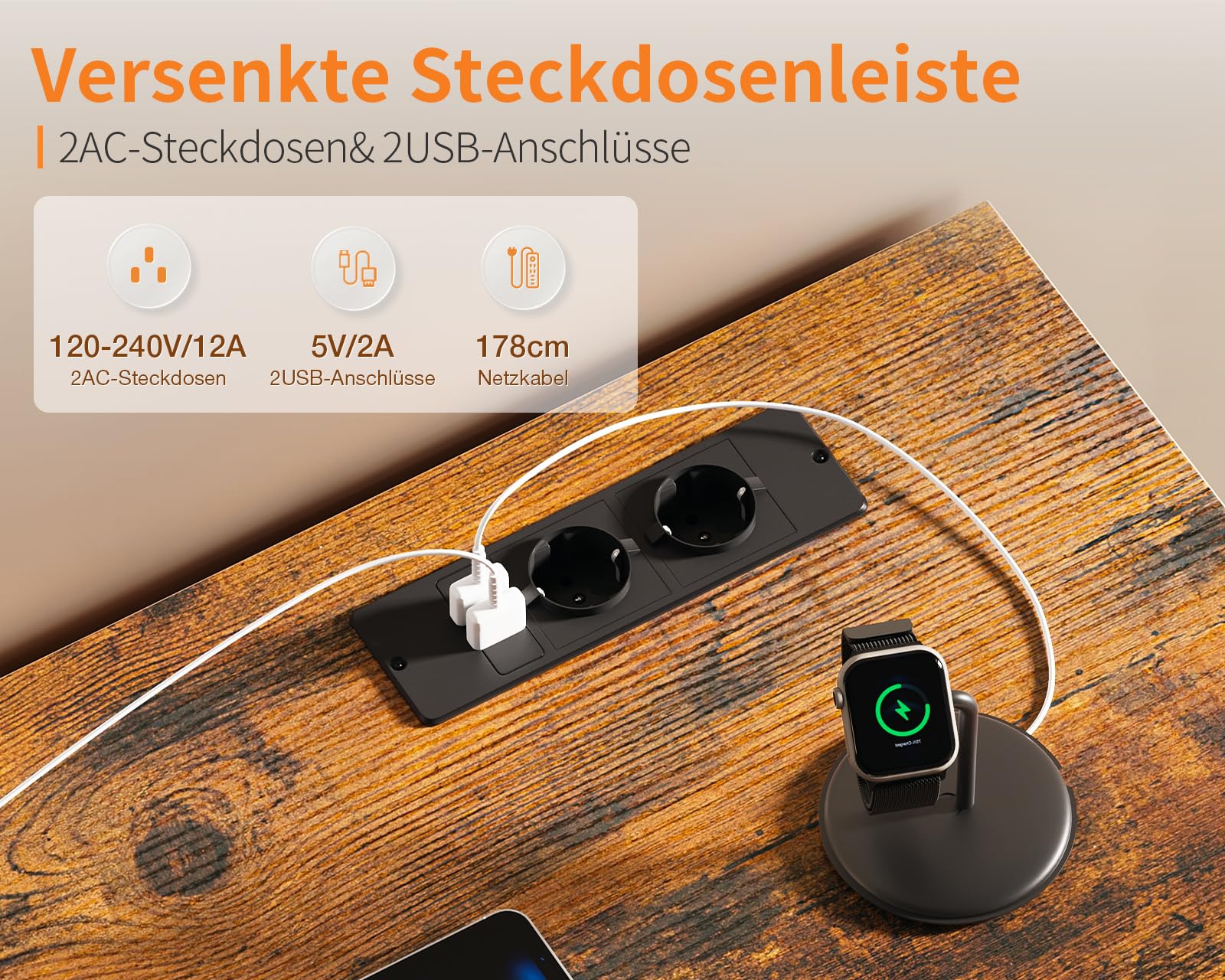 ODK Komoda Como z sypialnią, z 2 gniazdami i 2 portami ładowania USB, zawiera 6 dużych szuflad komód, komodę do sypialni, komody i kredensy do salonu, vintage brązowa