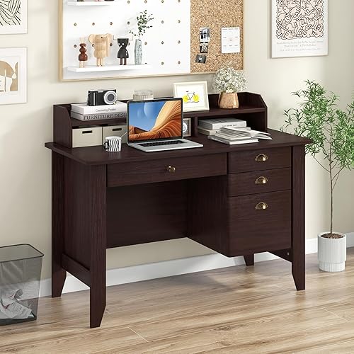 Miniatura 4 de Tangkula, escritorio para computadora, estación de trabajo para estudiantes, Marrón Marrón,Negro,Blanco,Marrón (Rustic