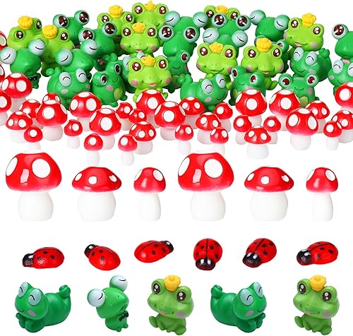 130 piezas de mini hongos, rana, pequeña mariquita, mini hongos rojos, decoración de tartas, figuras en miniatura, setas de jardín, setas de rana,