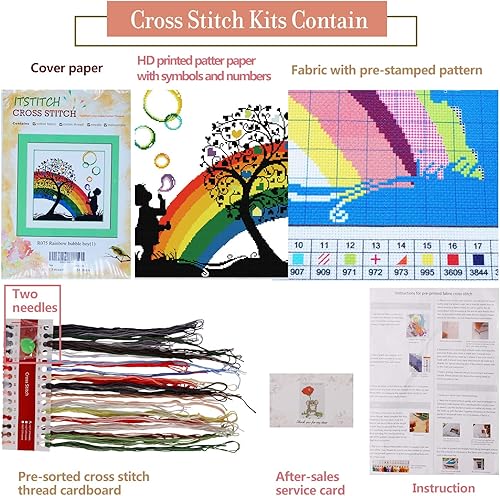 Miniatura 36 de ITSTITCH Kits de punto de cruz impreso, 11 quilates, 26 x 25 pulgadas, 100% algodón, regalo de vacaciones, kit de iniciación de bordado, patrones