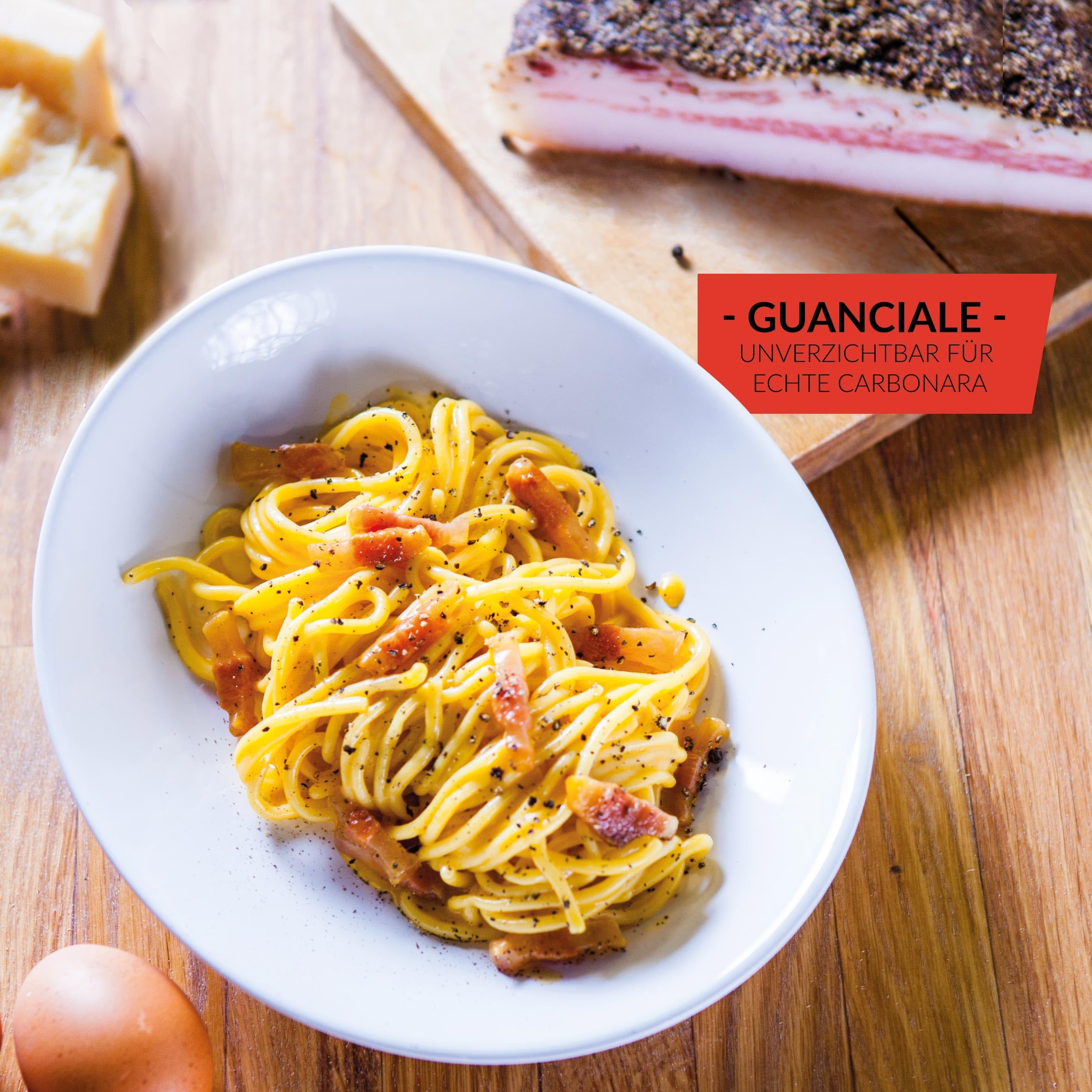 Delikatess Express | Guanciale luftgetrocknet - Schweinebacke aus Italien, traditionell gewürzt mit Pfeffer - für Amatriciana- und Carbonara 450 g