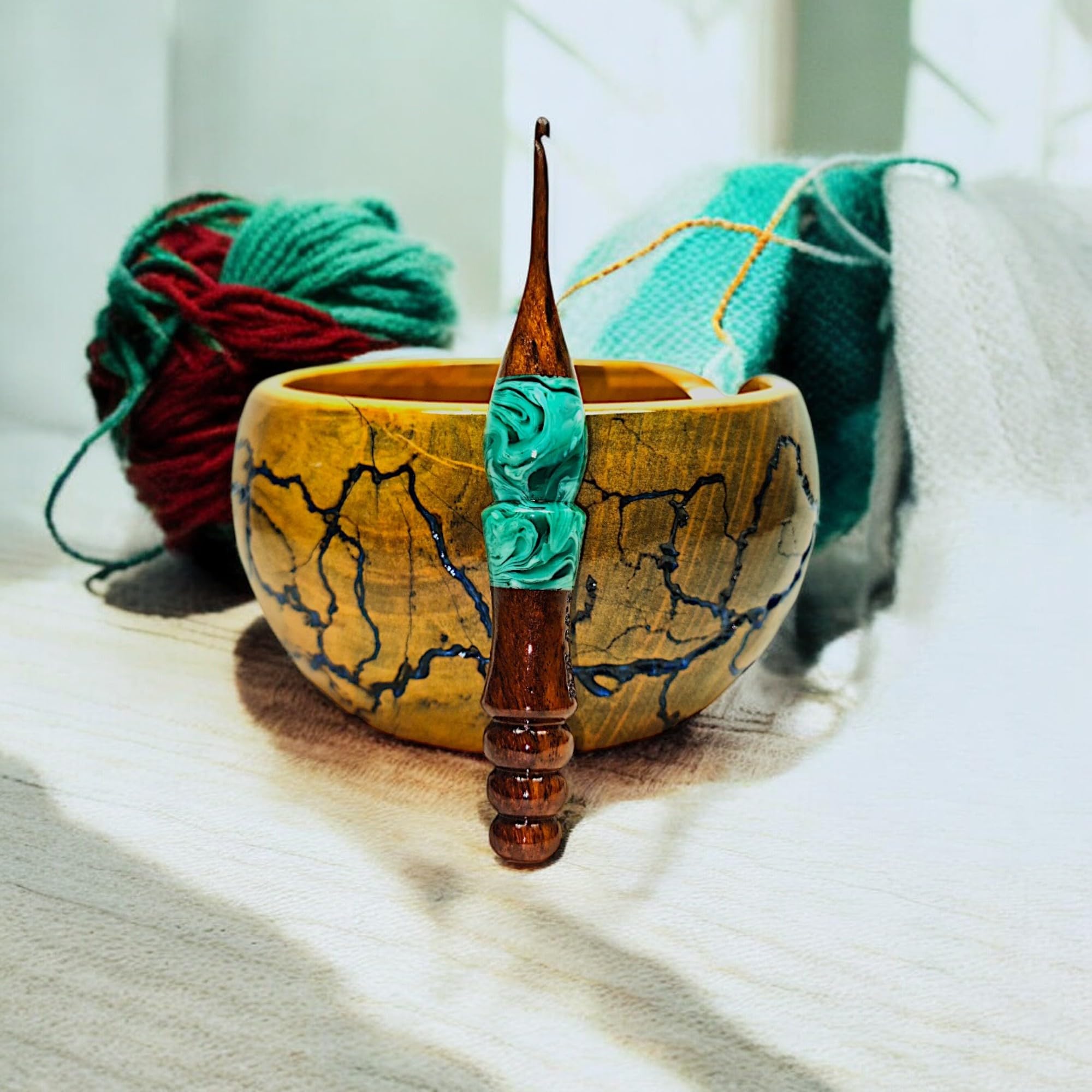 Craftana Ręcznie robione ergonomiczne szydełka z drewna i żywicy, zestaw 7