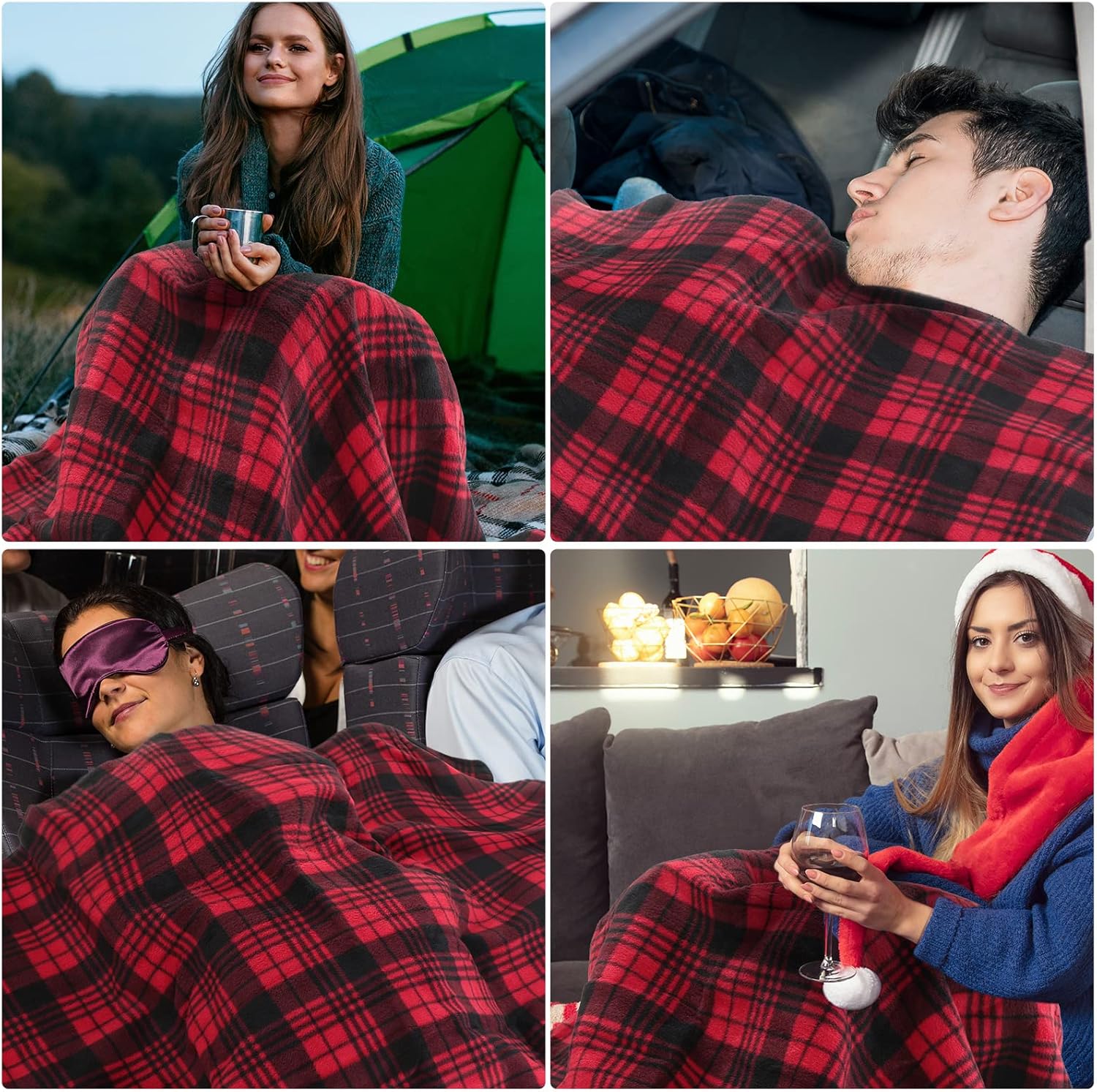 Tuanse 58 x 43 Inches 12 Volt Heated Car Blanket Plug in Portable Car Electric Blanket with Cigarette Lighter, Temperature Controller and Storage Bag for Rv Truck Traveling(Red Black,Stripe)