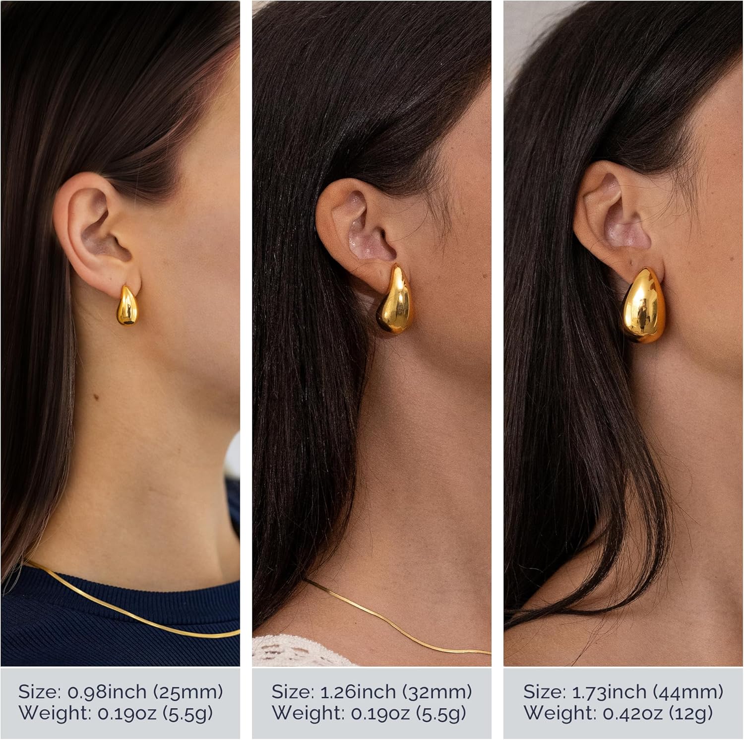 Ava Riley Chunky Gold Earrings, Small Gold Teardrop Earrings for Women, Chunky Silver Ear Studs Tear Drop S925 Sterling Silver Jewelry - Image 2