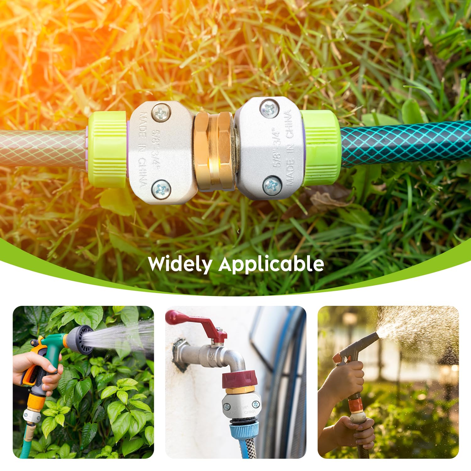 Kit de reparación de extremo de manguera macho y hembra, conector de reparación de manguera de agua de aluminio para mangueras de jardín de 5/8 pulgadas y 3/4 pulgadas, 1 juego