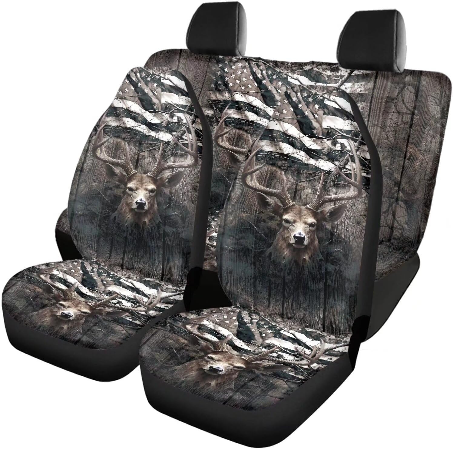 FKELYI Pink American Flag Camo Deer Hunting Car Front and Rear Seat Covers Set for Women Ladies Universal Auto Interior Seat Accessories Set