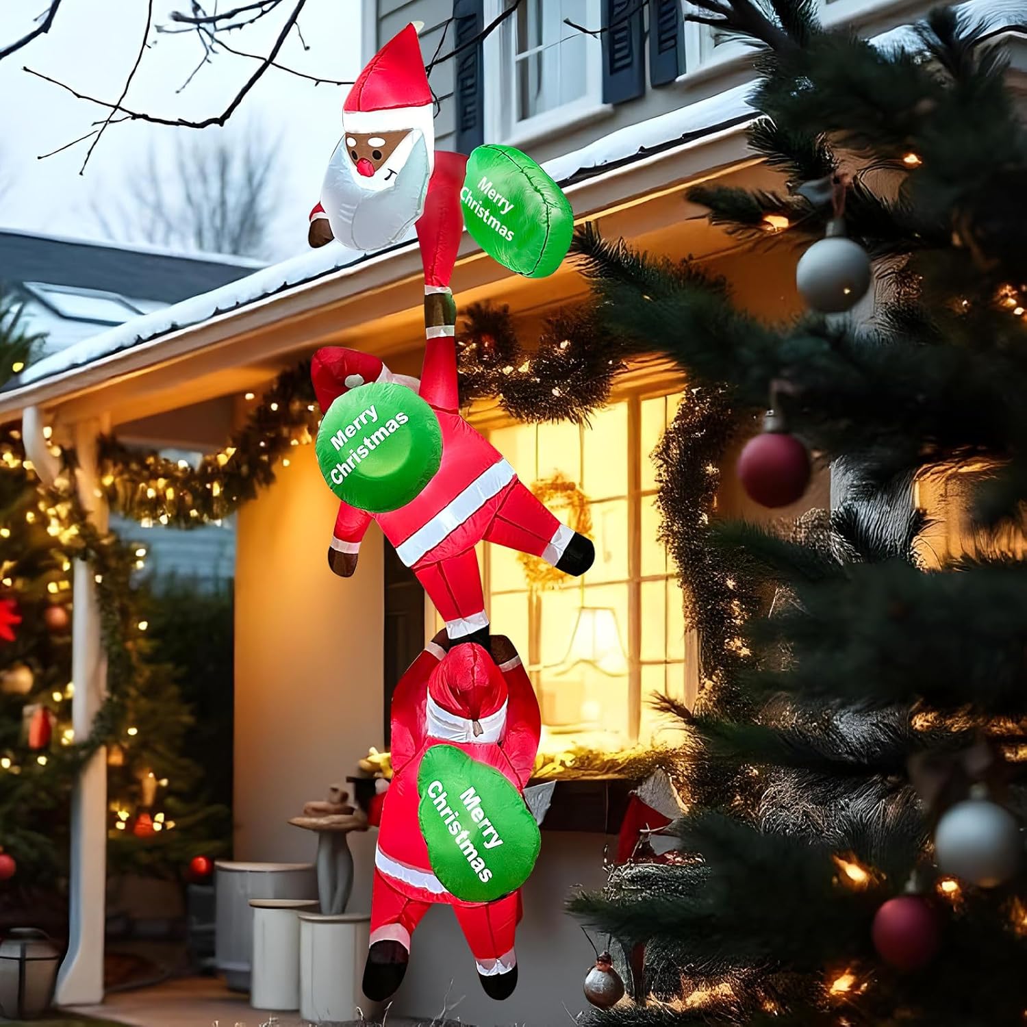 8 FT Inflatable Outdoor Decoration, Black Santa Inflatable Climbing Santa Christmas Blow Up Yard Decorations with Suction Cups, Window Christmas Decorations Outside for Home Roof