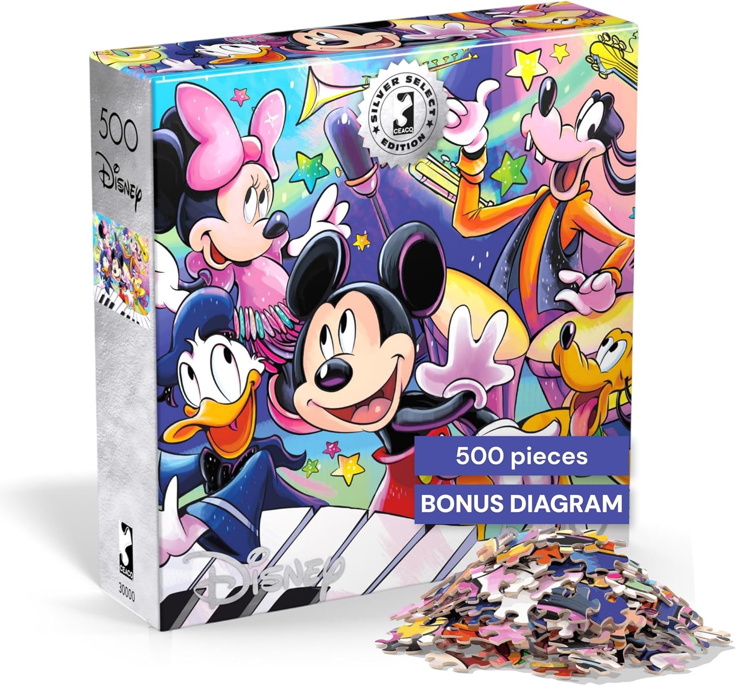 Buffalo Games Silver Select Mickey’s Music Jigsaw Puzzle, 500 Piece Puzzle for Adults, Mickey Mouse Disney Art, Premium Giftable Box