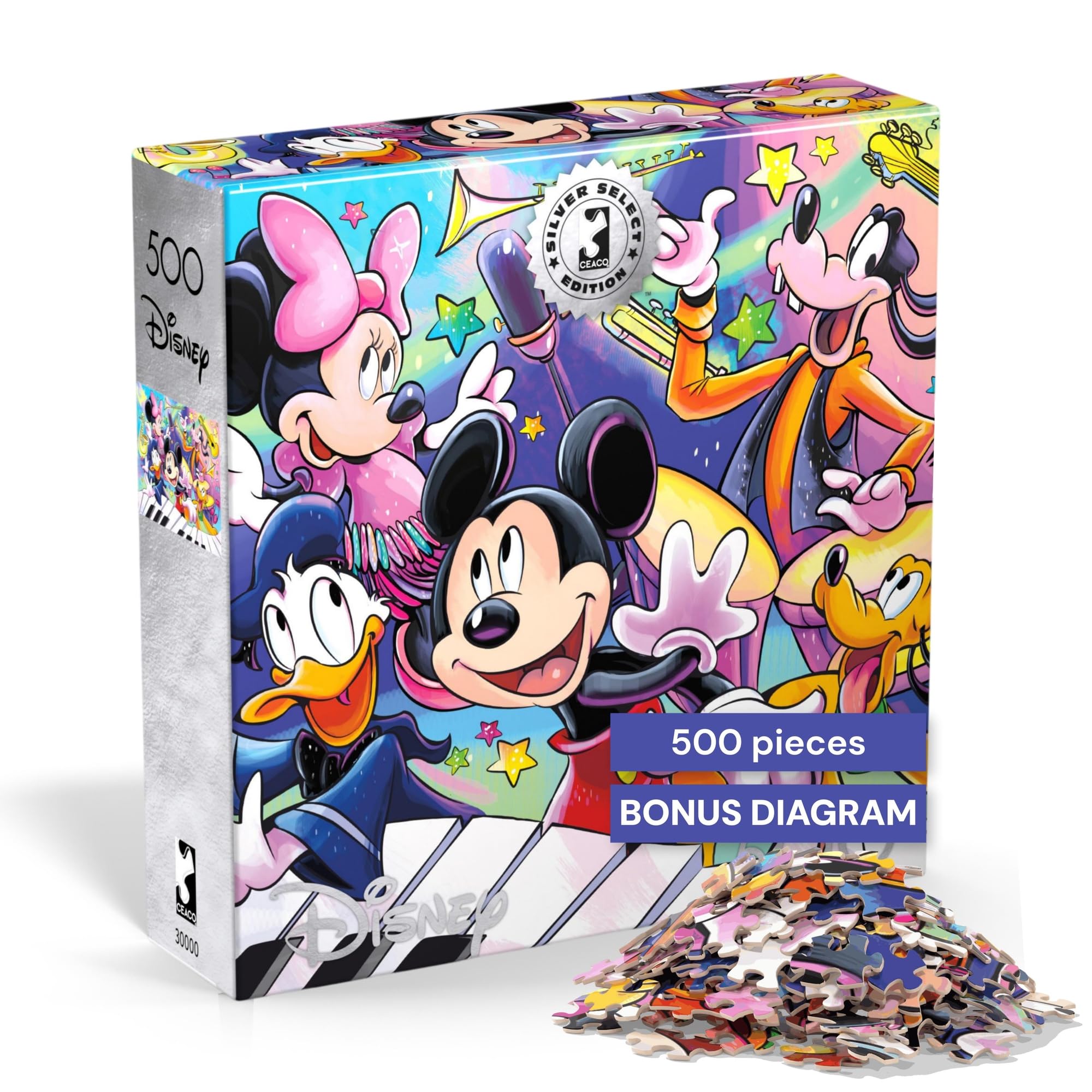 Silver Select Mickey’s Music Jigsaw Puzzle, 500 Piece Puzzle for Adults, Mickey Mouse Disney Art, Premium Giftable Box