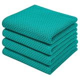 Homaxy 100% Cotton Waffle Weave Kitchen Dish Towels 4-Pack, Teal | 13 x 28 Inches, Ultra Soft Absorbent Dish Towels, Quick Drying Cleaning Towels Teal 13 X 28 - 4 Pack