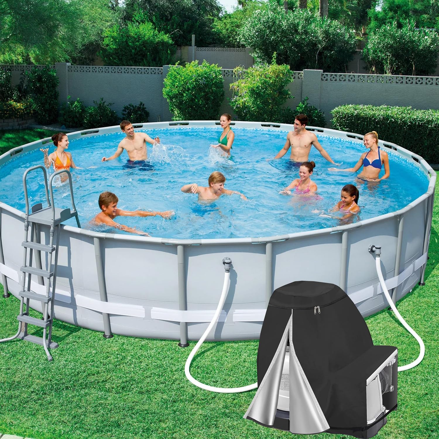 Housse de pompe de piscine, housse de pompe 600D pour pompe de piscine, housse de filtre à sable, housse de pompe de piscine 70 x 65 x 55 cm (noir)