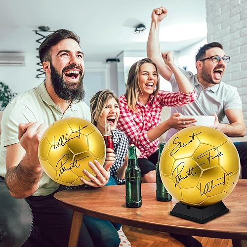 Miniatura 4 de Hiboom Balón de fútbol dorado con autógrafo con soporte de exhibición, bomba de aire para trofeos, aniversario, escuela secundaria, operación,