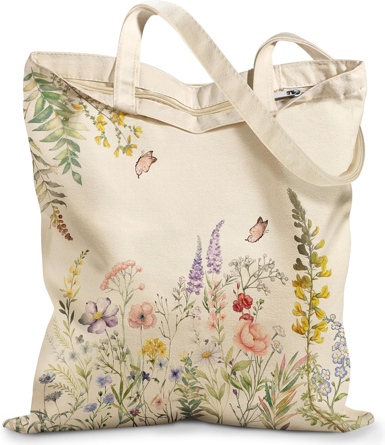 Miss Adola Canvas Tote Bag with Zipper for Women | Reusable Grocery Bag, 15 x 15.7 Inch Capacity, Shoulder Carry, Durable Fabric, Shopping Work Travel Daily Use