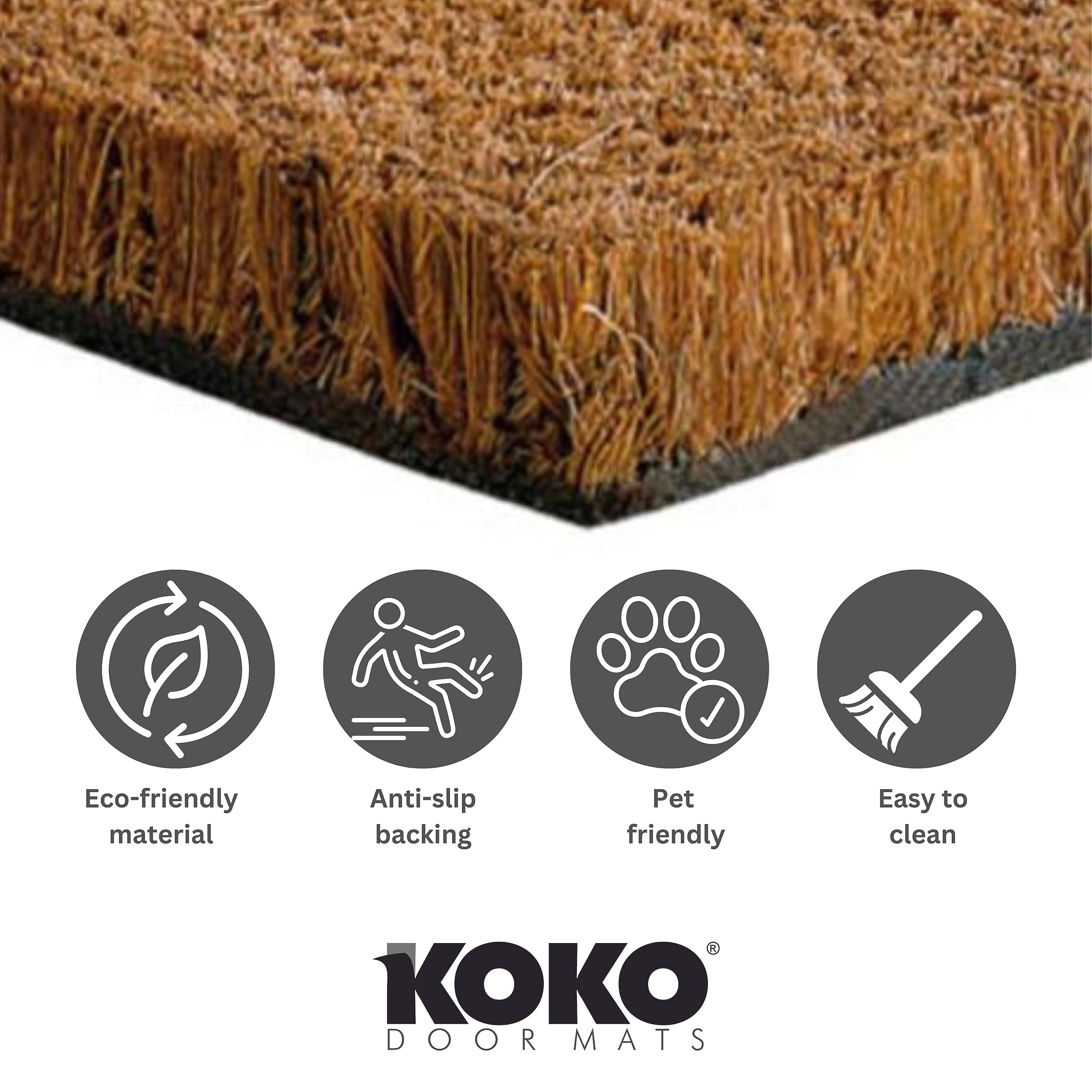 Koko Doormats Natural Coir Door Mat “Welcome but not too Long”, 40 x 60 cm (Rectangular) - Image 4
